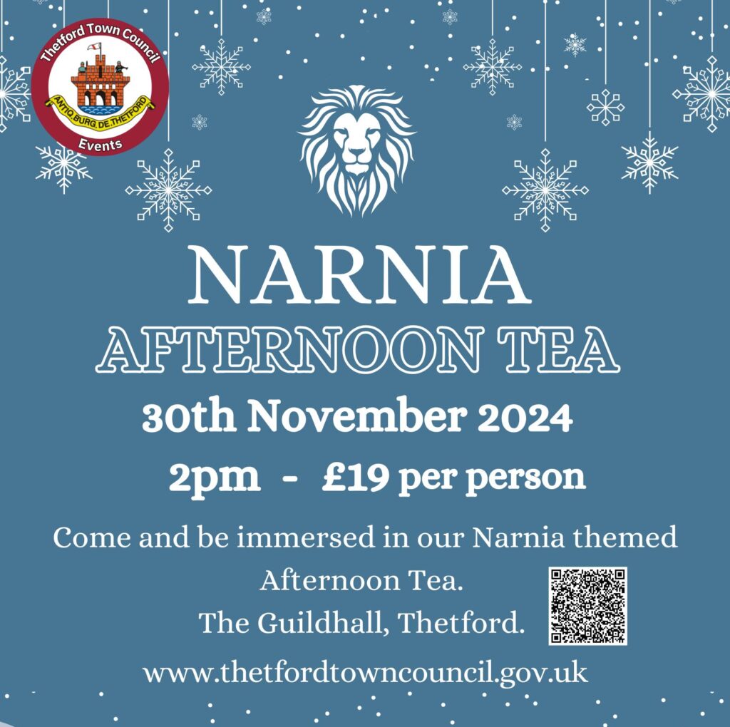 A wintery scene, with characters from the Narnia world advertising the Narnia Afternoon Tea