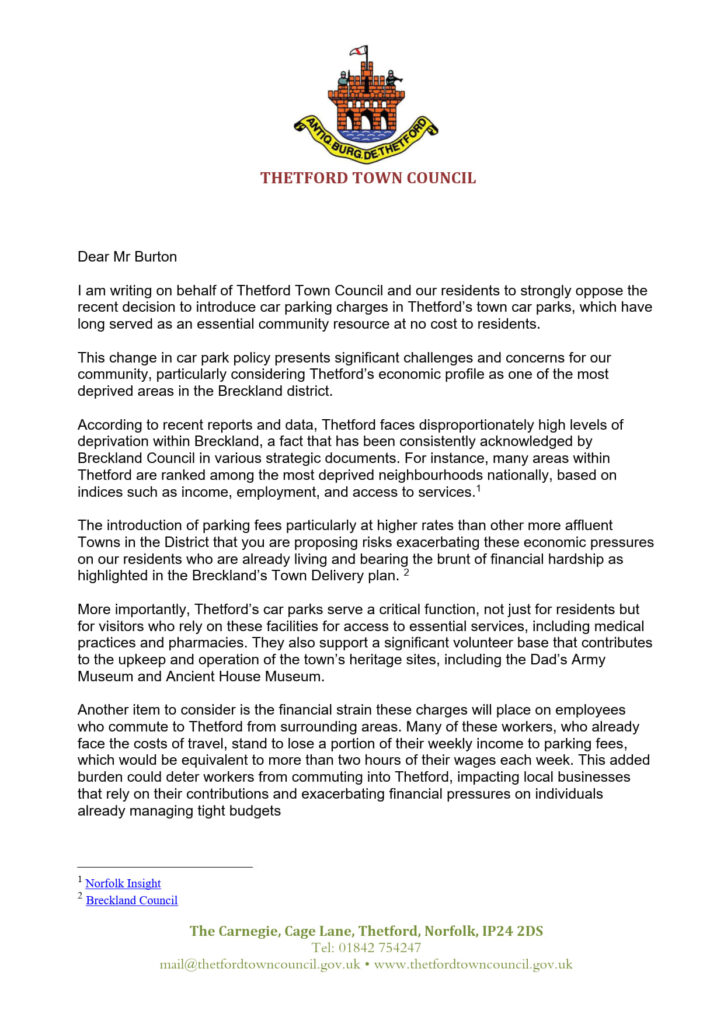 Response To Breckland Council Car Parking Charge Consultation From Thetfford Town Council 1