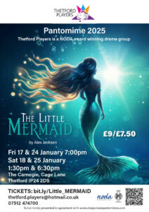 A poster depicting a mermaid for Thetford Players Pantomime